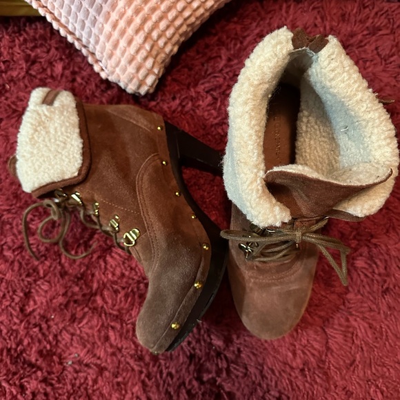 Preowned sued platform clog booties by NCBG Generation in color cognac 7M - Picture 2 of 4